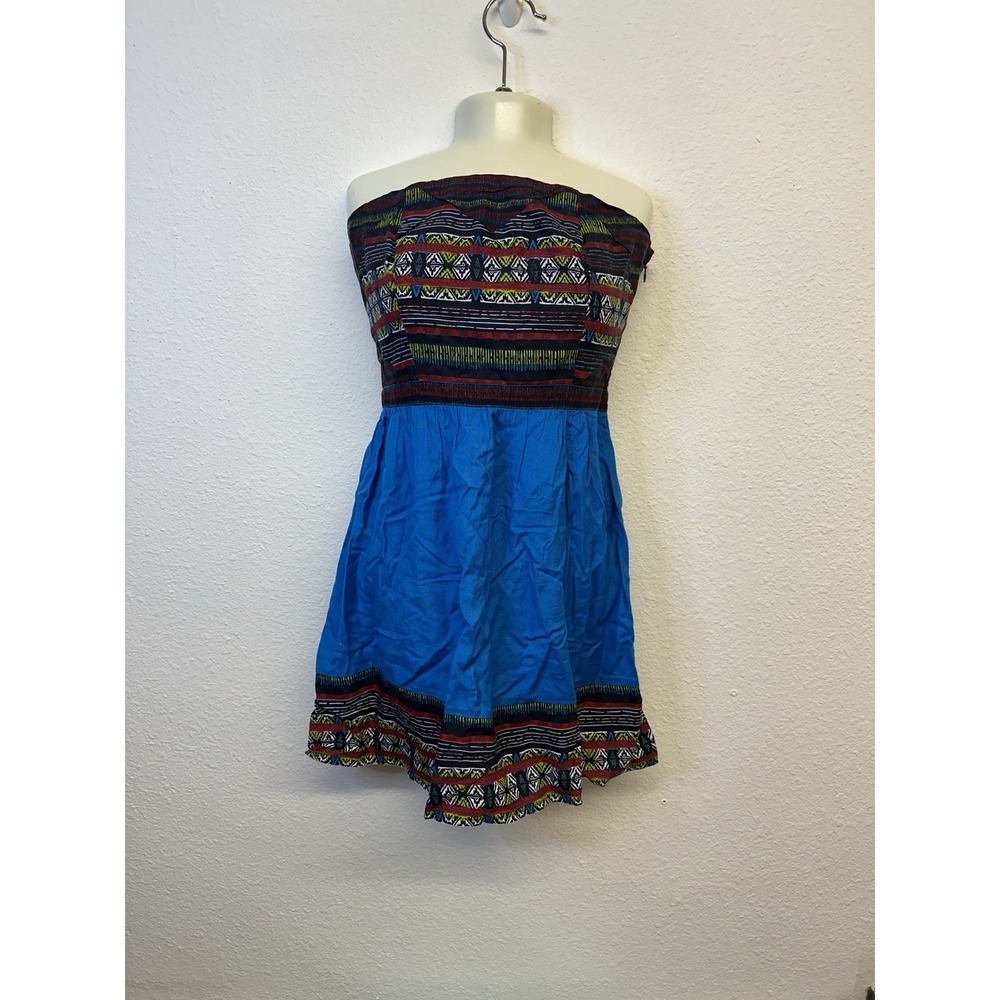 Y2K Strapless Mini Dress Women M Boho Party Aztec Summer Festival Rave